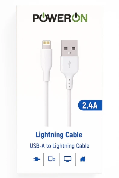 POWERON USB-A to Lightning 2.4A iPhone Şarj Kablosu Güvenli Hızlı ve Her Zaman Yanında ürün görseli 1