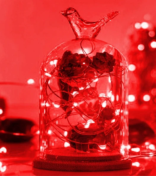 Ev Balkon Ve Parti İçin 3 Metre Pilli Kırmızı Renk Peri Led Yılbaşı Süsü Işık - Resim 3