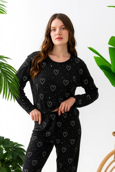 Nisanca Mevsimlik Uzun Kollu Süet Kadın Pijama Takımı- Bisiklet Yaka Kadın Pijama - Resim 9