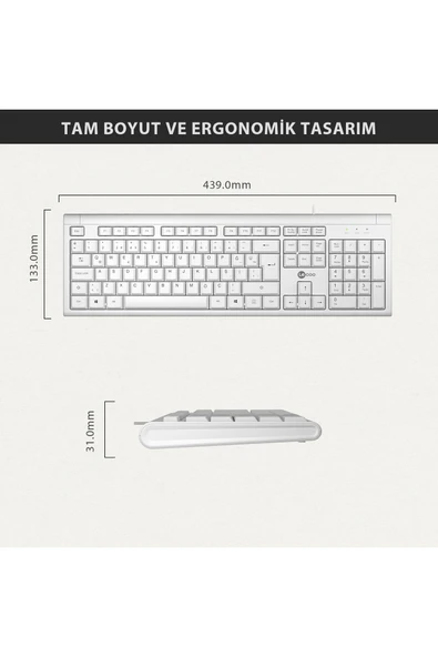 Lecoo Kb101 Usb Kablolu Türkçe Q Klavye Beyaz - Resim 4
