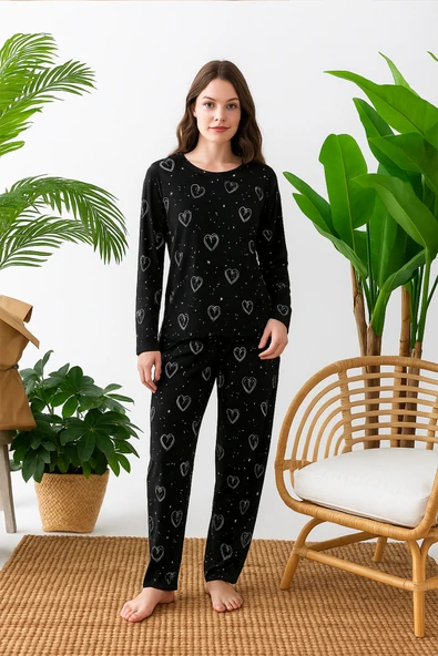 Nisanca Mevsimlik Uzun Kollu Süet Kadın Pijama Takımı- Bisiklet Yaka Kadın Pijama - Resim 7