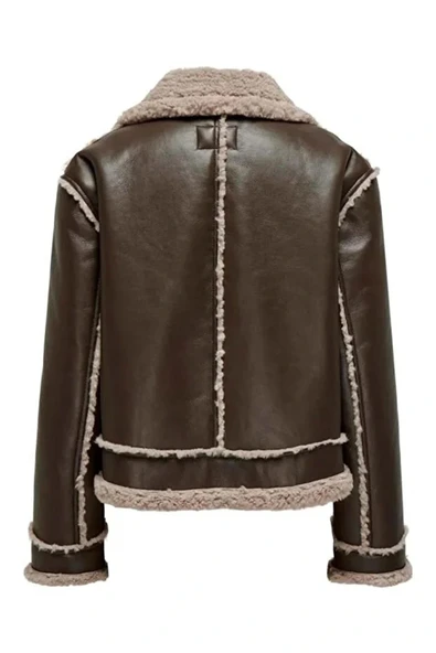 Only 15325920 Kadin Deri Ceket - Kahverengi - Resim 3