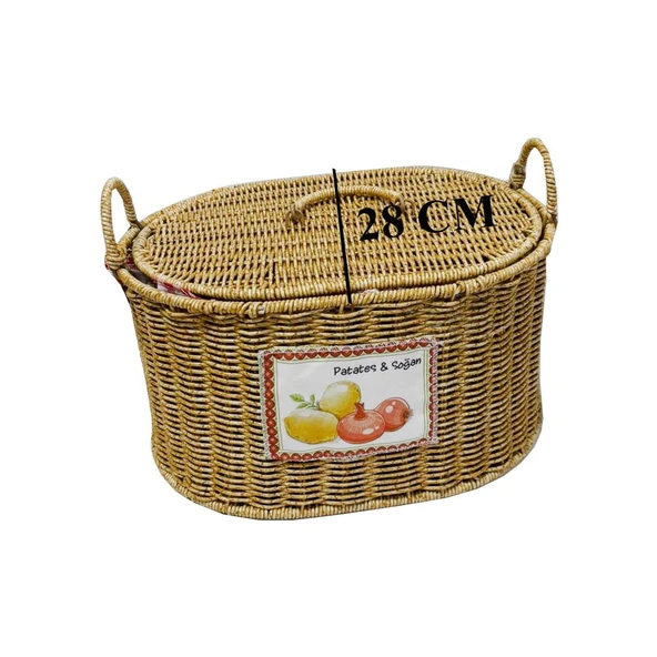Rattan Örme Patates – Soğan Saklama Kutusu | Çift Bölmeli, Yıkanabilir, Dekoratif - Resim 5