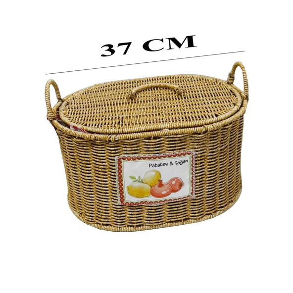 Rattan Örme Patates – Soğan Saklama Kutusu | Çift Bölmeli, Yıkanabilir, Dekoratif - Resim 4