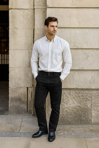 Erkek Siyah Slim Straight Likralı Jean Pantolon - Resim 3