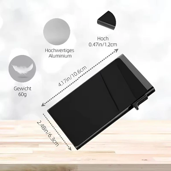 Valkyrie Premium Slim Metal Otomatik Kartlık – RFID Korumalı, Mekanizmalı, 10+ Kart Kapasiteli Gri - Resim 5