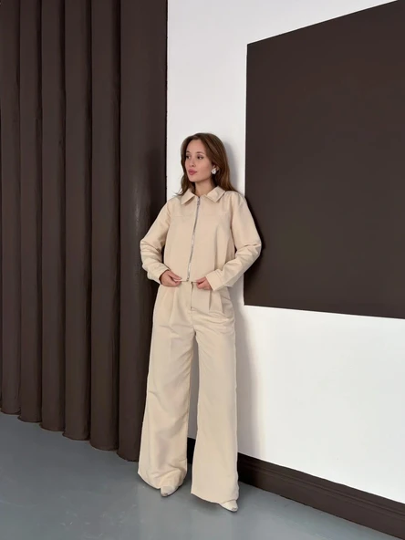 Trenç takım alt üst bej ons - Resim 7