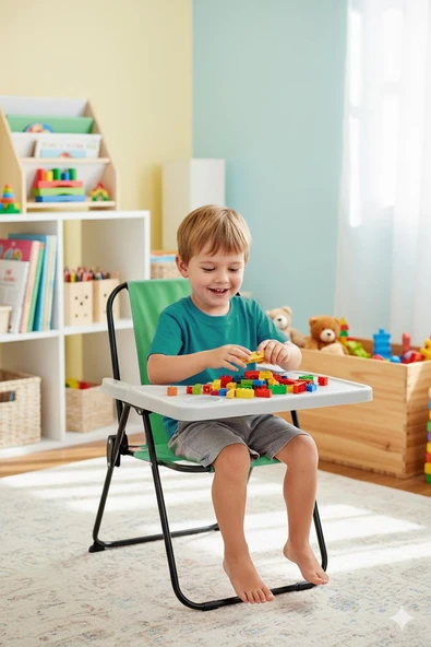 EXENT 2–6 Yaş, Oyun Aktivite Masası, Çocuk Sandalyesi ve Masası Tak-Çıkar Masa-YEŞİL ürün görseli