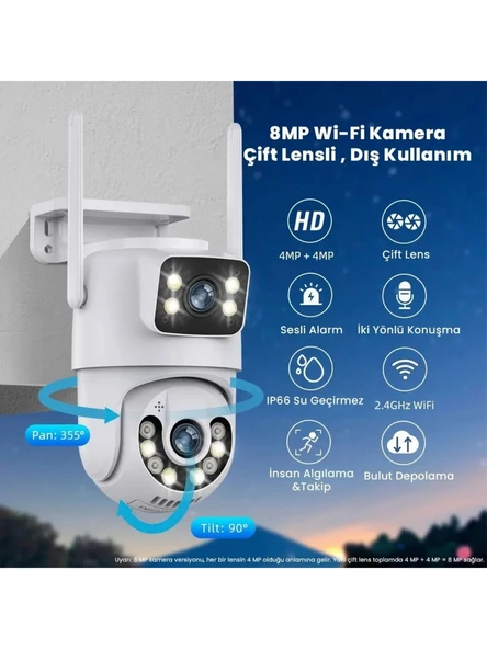 Multibox MBG-29AI Wifi Çift Lens 3+3mp Akıllı Güvenlik Kamerası Renkli Gece Görüş, Sesli, 1.5A Adaptör Dahil - Resim 2