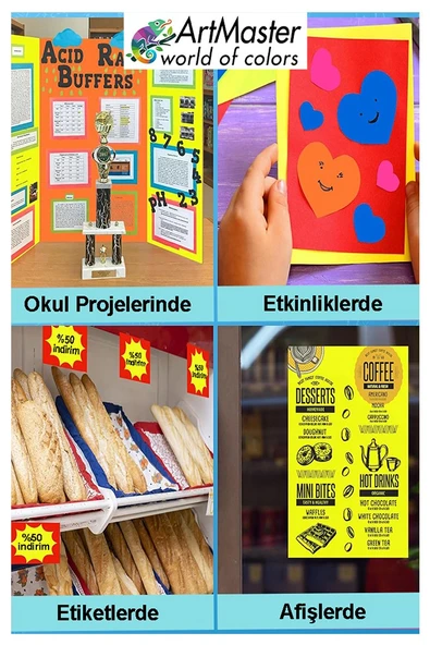 Fosforlu Neon Renkli A3 Fotokopi Kağıdı 50 Adet 1 Paket Fosforlu 5 Renk Parlak Canlı Renkler Neon Fotokopi Kağıdı - Resim 4