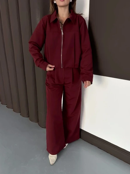 Trenç takım alt üst bordo ons - Resim 4