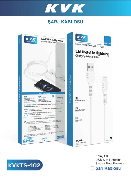 USB-A TO LIGHTINING 3.1A 1M APPLE ŞARJ KABLOSU ürün görseli 1