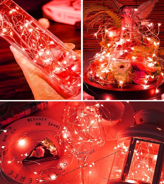 Ev Balkon Ve Parti İçin 3 Metre Pilli Kırmızı Renk Peri Led Yılbaşı Süsü Işık - Resim 2