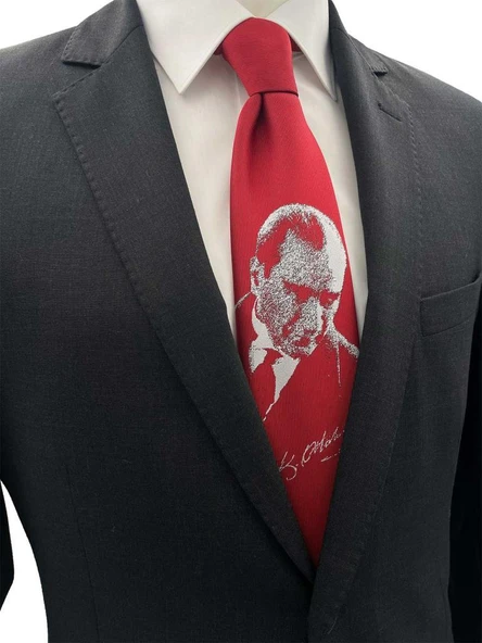 Brianze Kırmızı M.Kemal Atatürk Dokuma Kravat ürün görseli 1