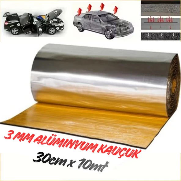 Araç Oto Ses Isı Yalıtım Bandı 3mm x 30cmx10metre Alüminyum Folyolu Kauçuk Bant Izolasyon Malzemesi ürün görseli