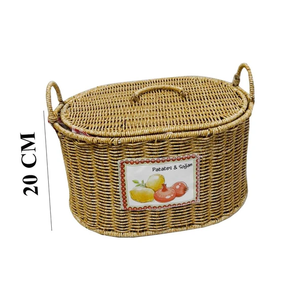 Rattan Örme Patates – Soğan Saklama Kutusu | Çift Bölmeli, Yıkanabilir, Dekoratif - Resim 6