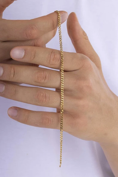 Gümüş Pazarım Klasik Gurmet Model Altın Kaplama Çelik Erkek Zincir Bileklik - Resim 3