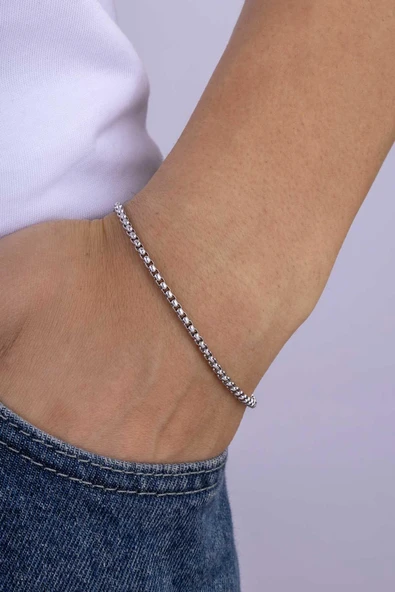 Gümüş Pazarım Geçmeli Kare Çelik Erkek Zincir Bileklik ürün görseli 1