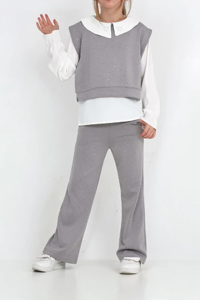 Kız Çocuk 3'lü Takım (Pantolon+Yelek+Bluz) 12429 - Resim 6