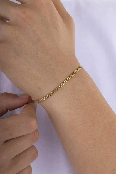 Gümüş Pazarım Klasik Gurmet Model Altın Kaplama Çelik Erkek Zincir Bileklik - Resim 2