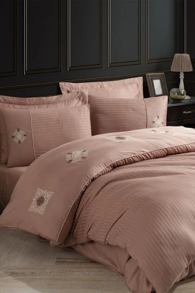 Hobby Elegant Nakışlı Pamuk Saten Çift Kişilik Nevresim Takımı Zeugma Kahve ürün görseli