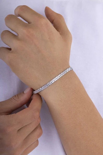 Gümüş Pazarım Geçmeli Kare Zincir Çelik Erkek Bileklik - Resim 2