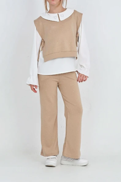 Kız Çocuk 3'lü Takım (Pantolon+Yelek+Bluz) 12429 - Resim 4