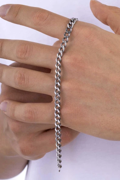 Gümüş Pazarım Klasik Model Çelik Gurmet Erkek Zincir Bileklik - Resim 3