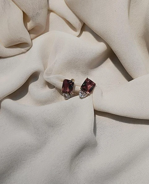 Küpe Zultanit Dikdörtgen 925 Ayar Gümüş Renk Değiştiren Altın Renk Sultanit Küpe - Resim 7