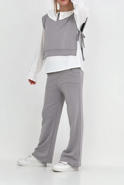 Kız Çocuk 3'lü Takım (Pantolon+Yelek+Bluz) 12429 - Resim 5