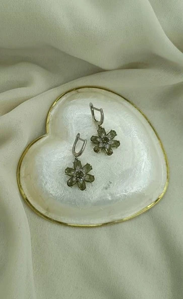 Küpe Zultanit Çiçek 925 Ayar Gümüş Renk Değiştiren Sultanit Sallanır Küpe - Resim 2