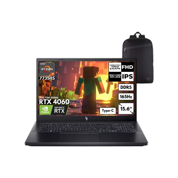 Nitro V15 ANV15-41 Ryzen 7-7735HS 40-Gbddr5 512 Gbssd RTX4060 15.6" Freedos Taşınabilir Bilgisayar + Hmf Sırt Çantası NH.QSFEY.001HMF20 ürün görseli 1