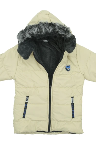 Kız Çocuk İçi Peluşlu-Kürk Kapüşonlu-Fermuarlı Mont 12428 - Resim 4