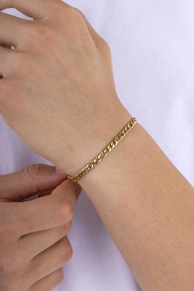 Gümüş Pazarım Altın Kaplam Geçmeli Gurmet Çelik Erkek Zincir Bileklik ürün görseli 1