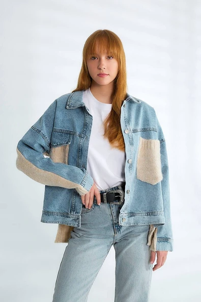 Cemo Triko Panel Detaylı Oversize Kot Ceket - Resim 2