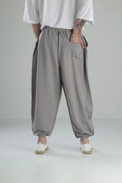 Gri Dikiş Detaylı Pileli Yarım Şalvar COC2116 - Resim 4