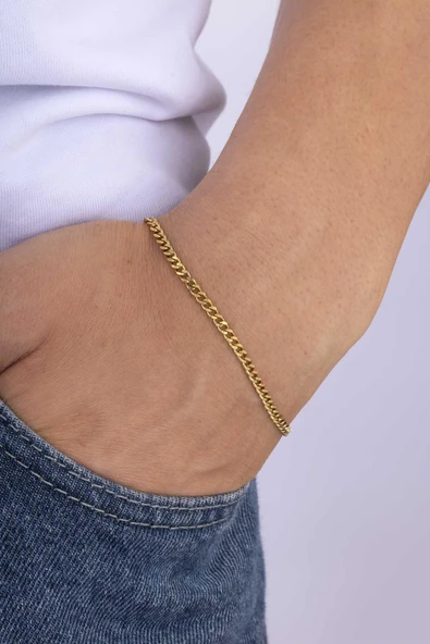 Gümüş Pazarım Klasik Gurmet Model Altın Kaplama Çelik Erkek Zincir Bileklik ürün görseli 1