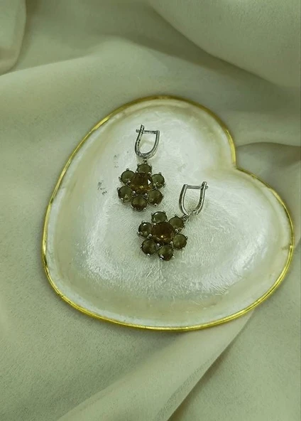 Küpe Zultanit Çiçek 925 Ayar Gümüş Renk Değiştiren Sultanit Sallanır Küpe 18089 - Resim 3