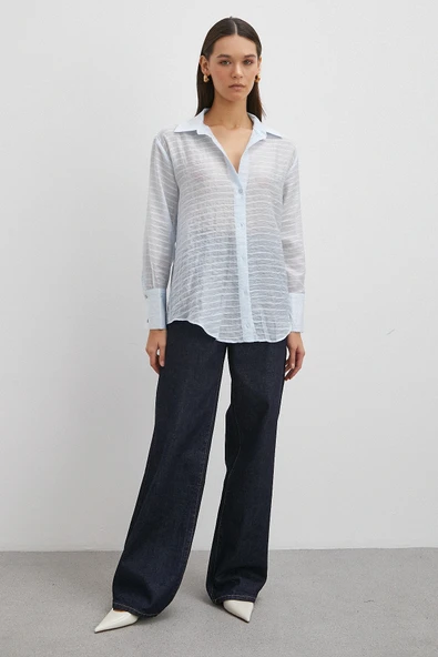 Kabartma Çizgili Gömlek Mavi - Resim 2