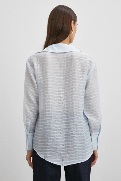 Kabartma Çizgili Gömlek Mavi - Resim 6