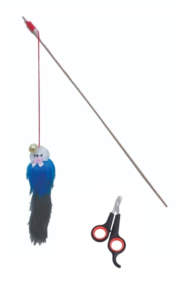 2li Set Ahşap Tüylü Çıngıraklı Kedi Oltası Evcil Hayvan Tırnak Makası ürün görseli 1