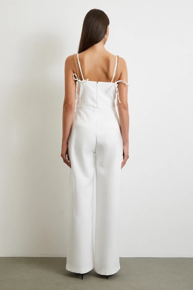 Zincir Detaylı Tulum Beyaz - Resim 6