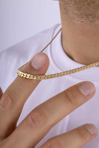 Gümüş Pazarım Gurmet Model Aralıksız Altın Kaplama Erkek Çelik Zincir ürün görseli 1