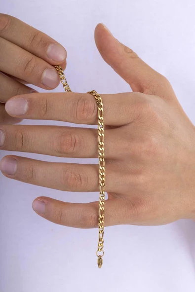 Gümüş Pazarım Altın Kaplam Geçmeli Gurmet Çelik Erkek Zincir Bileklik - Resim 3