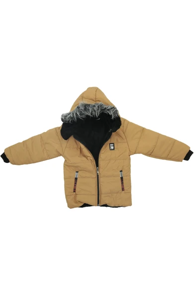 Kız Çocuk İçi Peluşlu-Kürk Kapüşonlu-Fermuarlı Mont 12428 - Resim 2