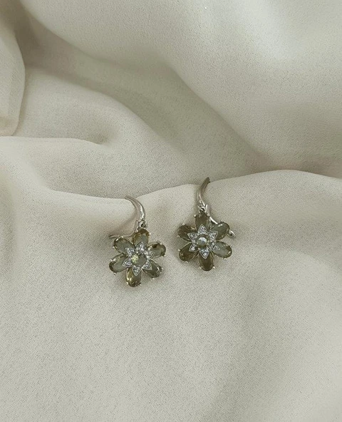 Küpe Zultanit Çiçek 925 Ayar Gümüş Renk Değiştiren Sultanit Sallanır Küpe - Resim 4