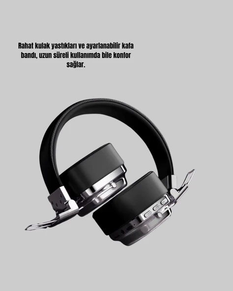 Kablosuz Kulak Üstü Bluetooth Kulaklık Güçlü Bas ve Katlanabilir Tasarım - Resim 3