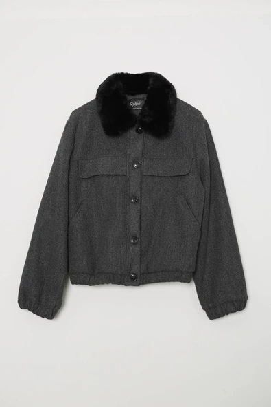 Cemo Kuzu Kürk Yakalı Düğmeli Kısa Suni Deri Ceket - Resim 12