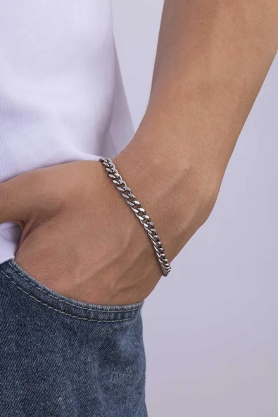 Gümüş Pazarım Klasik Model Çelik Gurmet Erkek Zincir Bileklik ürün görseli 1