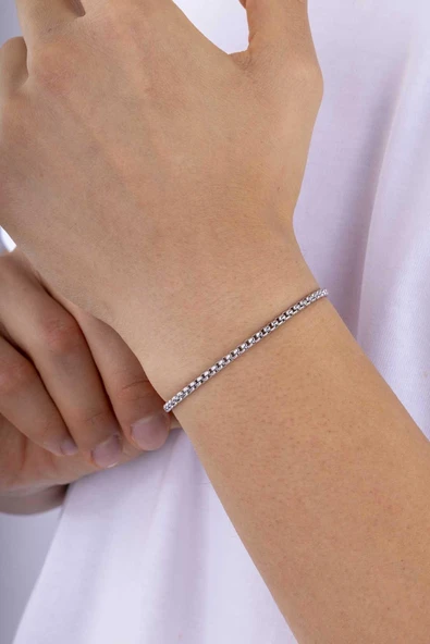 Gümüş Pazarım Geçmeli Kare Çelik Erkek Zincir Bileklik - Resim 2